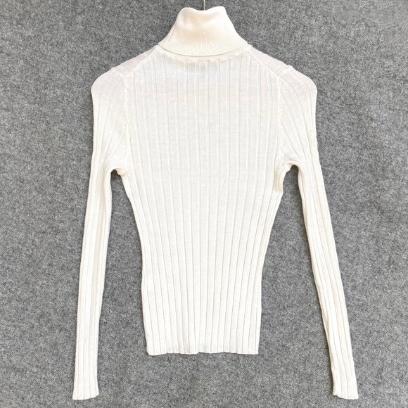 Banana Republic Extra Fine Merino Wool Ribbed Turtleneck Sweater White S Petite - Picture 2 of 7